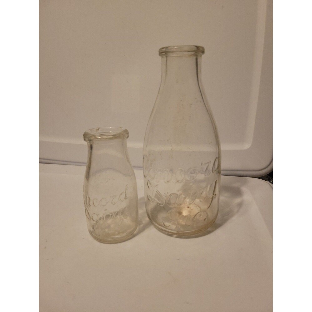 2- Vintage Half Pint and Quart Script Milk Bottle Concord Dairy New Hampshire